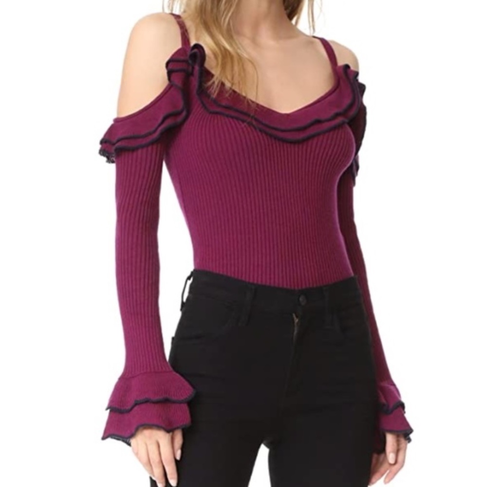 ❤️Zac Posen Laguna Wine Colored Open Shoulder Sweater
